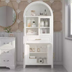 Meuble de Rangement de Cuisine sur Pied de 71 po avec Porte Vitrée, Style Ferme, Étagères Réglables, Design Porte de Grange, pour Cuisine, Salon, Salle à Manger