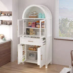 Meuble de Rangement de Cuisine sur Pied de 71 po avec Porte Vitrée, Style Ferme, Étagères Réglables, Design Porte de Grange, pour Cuisine, Salon, Salle à Manger