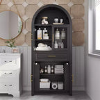 Meuble de Rangement de Cuisine sur Pied de 71 po avec Porte Vitrée, Style Ferme, Étagères Réglables, Design Porte de Grange, pour Cuisine, Salon, Salle à Manger