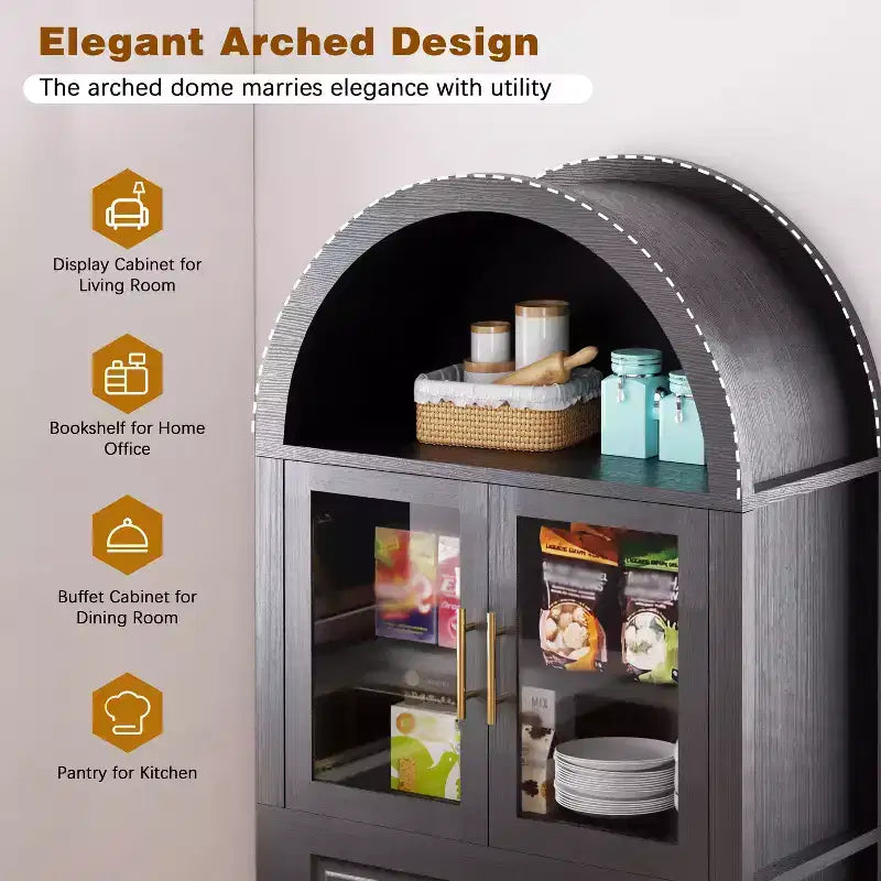Meuble de Rangement de Cuisine sur Pied de 71 po avec Porte Vitrée, Style Ferme, Étagères Réglables, Design Porte de Grange, pour Cuisine, Salon, Salle à Manger