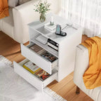 Table d'appoint avec station de chargement USB-C rapide, table d'appoint de canapé à 2 tiroirs avec grand espace de rangement, table de chevet moderne en panneaux de particules blancs