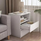 Table d'appoint avec station de chargement USB-C rapide, table d'appoint de canapé à 2 tiroirs avec grand espace de rangement, table de chevet moderne en panneaux de particules blancs