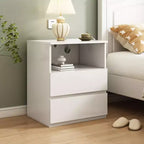 Table d'appoint avec station de chargement USB-C rapide, table d'appoint de canapé à 2 tiroirs avec grand espace de rangement, table de chevet moderne en panneaux de particules blancs