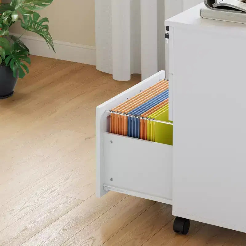 Classeur en bois sécurisé à 3 tiroirs verrouillables C Rangement mobile sous le bureau à roulettes Compatible Lettre/Legal/A4