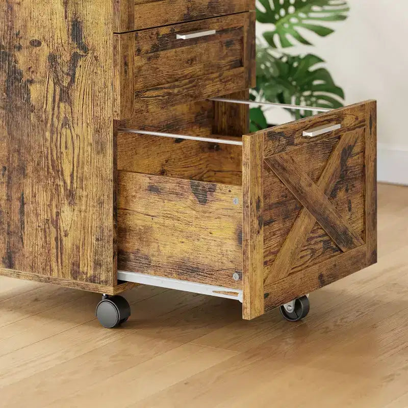 Classeur en bois sécurisé à 3 tiroirs verrouillables C Rangement mobile sous le bureau à roulettes Compatible Lettre/Legal/A4