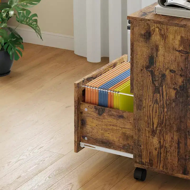 Classeur en bois sécurisé à 3 tiroirs verrouillables C Rangement mobile sous le bureau à roulettes Compatible Lettre/Legal/A4