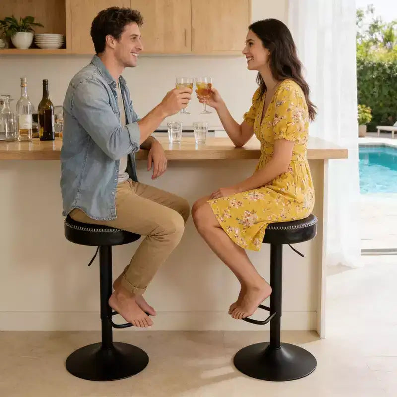 Tabourets de bar réglables en cuir huilé (lot de 2), pivotants à 360°, hauteur réglable de 65 à 85,6 cm, pour îlot de cuisine et bar à domicile