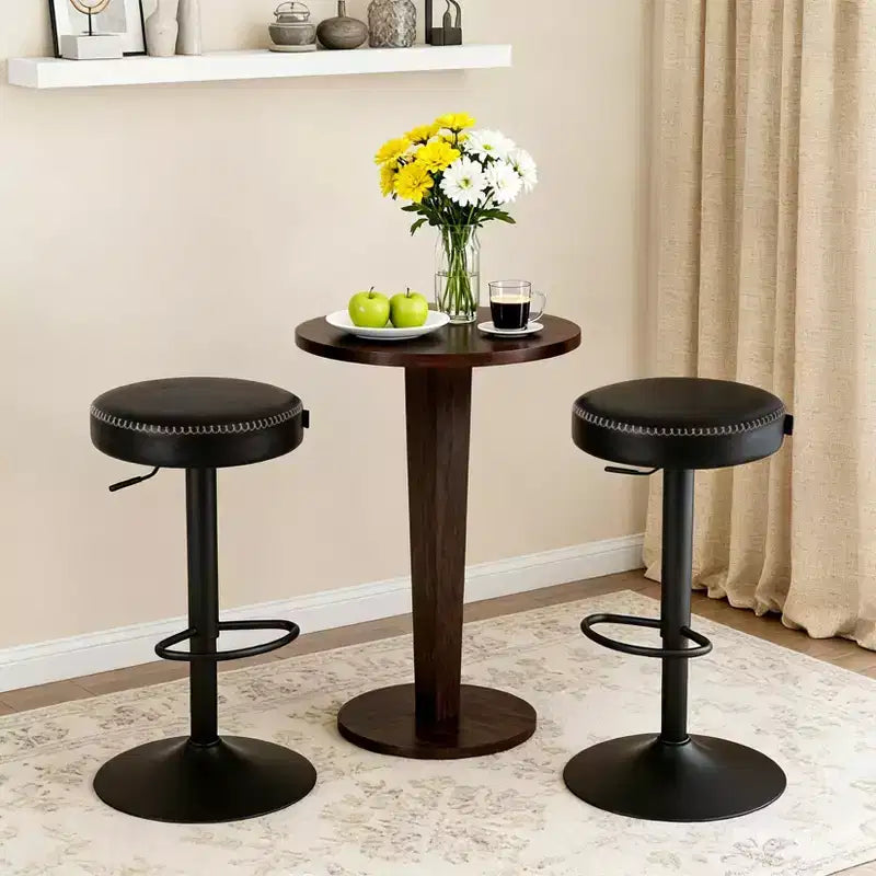 Tabourets de bar réglables en cuir huilé (lot de 2), pivotants à 360°, hauteur réglable de 65 à 85,6 cm, pour îlot de cuisine et bar à domicile