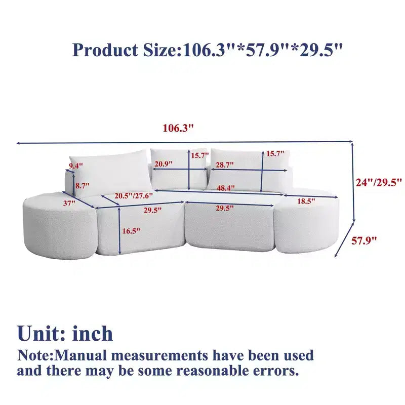 Clihome Canapé Modulable d'Angle en V de 270 cm avec Coussins Déco et Ottomans
