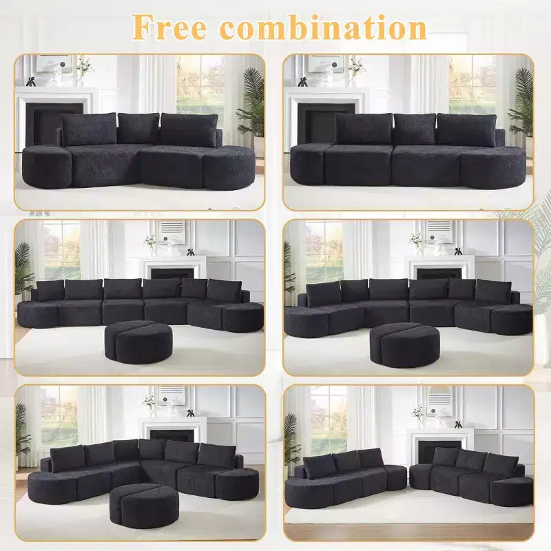 Clihome Canapé Modulable d'Angle en V de 270 cm avec Coussins Déco et Ottomans