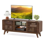 Costway TV Stand w/Sliding Doors Adjustable Shelves & Rubber Wood Legs for TVs up to 65''