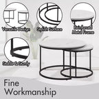 Lot de 2 tables gigognes rondes 27", plateaux aspect bois industriel avec cadre métallique robuste, tables d'appoint peu encombrantes, blanches