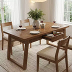 MAYEERTY Table à manger rectangulaire 55, Table à pieds en bois massif avec tiroir pour 4 à 6 personnes