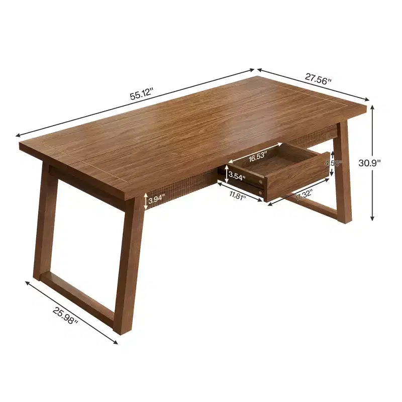 MAYEERTY Table à manger rectangulaire 55, Table à pieds en bois massif avec tiroir pour 4 à 6 personnes