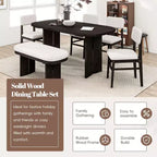 Ensemble de table à manger en bois massif avec banc pour 5 personnes, 6 pièces, ensemble de table de salle à manger rectangulaire rembourrée avec 4 chaises et un banc