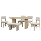 Ensemble de table à manger en bois massif avec banc pour 5 personnes, 6 pièces, ensemble de table de salle à manger rectangulaire rembourrée avec 4 chaises et un banc