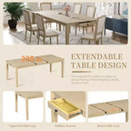 Ensemble de salle à manger rustique extensible pour 6 personnes, table à manger rectangulaire 7 pièces avec 6 chaises rembourrées, ensemble de table de cuisine avec 2 tiroirs