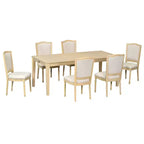 Ensemble de salle à manger rustique extensible pour 6 personnes, table à manger rectangulaire 7 pièces avec 6 chaises rembourrées, ensemble de table de cuisine avec 2 tiroirs