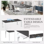 Ensemble de salle à manger rustique extensible pour 6 personnes, table à manger rectangulaire 7 pièces avec 6 chaises rembourrées, ensemble de table de cuisine avec 2 tiroirs