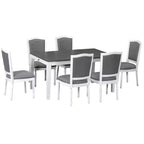 Ensemble de salle à manger rustique extensible pour 6 personnes, table à manger rectangulaire 7 pièces avec 6 chaises rembourrées, ensemble de table de cuisine avec 2 tiroirs