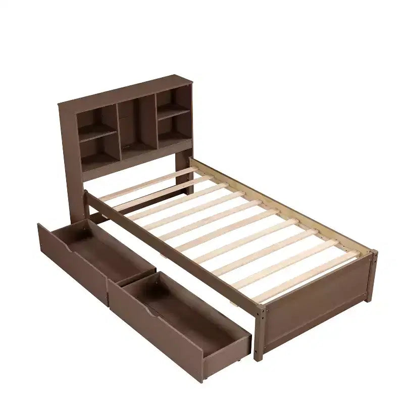 Bellemave Cadre de lit simple moderne avec port USB intégré dans la tête de lit bibliothèque et 2 tiroirs