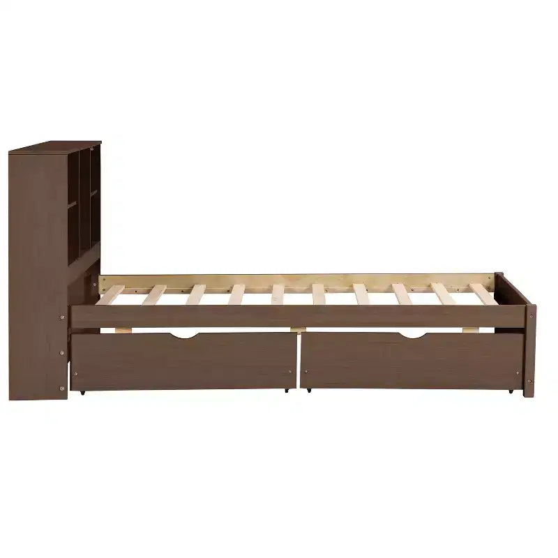 Bellemave Cadre de lit simple moderne avec port USB intégré dans la tête de lit bibliothèque et 2 tiroirs