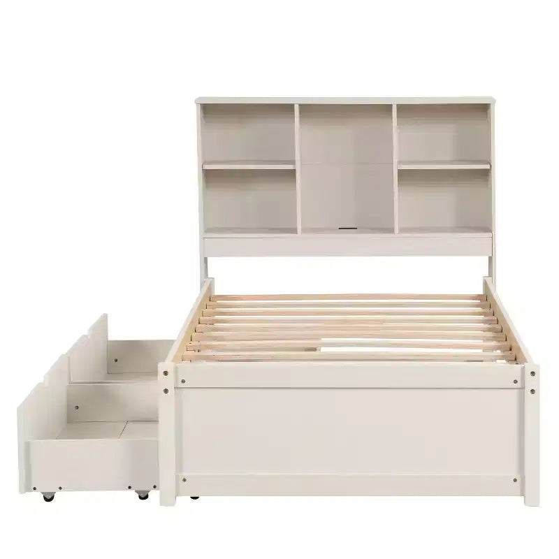 Bellemave Cadre de lit simple moderne avec port USB intégré dans la tête de lit bibliothèque et 2 tiroirs