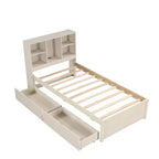 Bellemave Cadre de lit simple moderne avec port USB intégré dans la tête de lit bibliothèque et 2 tiroirs