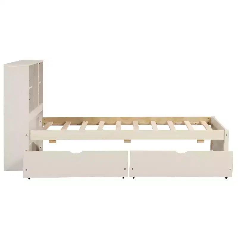 Bellemave Cadre de lit simple moderne avec port USB intégré dans la tête de lit bibliothèque et 2 tiroirs
