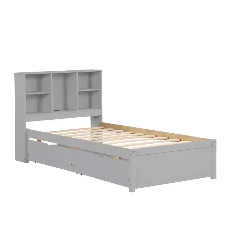 Bellemave Cadre de lit simple moderne avec port USB intégré dans la tête de lit bibliothèque et 2 tiroirs