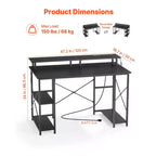 VEVOR Bureau de Gaming 47" avec Lumières LED et Prises de Courant, Bureau d'Ordinateur avec Support de Moniteur et Étagères de Rangement à 2 Niveaux, pour Études et Travail, Noir