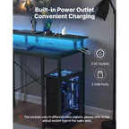VEVOR Bureau de Gaming 47" avec Lumières LED et Prises de Courant, Bureau d'Ordinateur avec Support de Moniteur et Étagères de Rangement à 2 Niveaux, pour Études et Travail, Noir