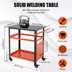 Chariot de table de soudage robuste avec roues, plateau d'établi en acier de 91 x 61 cm, table de travail de soudage portable de 544 kg avec trous de fixation