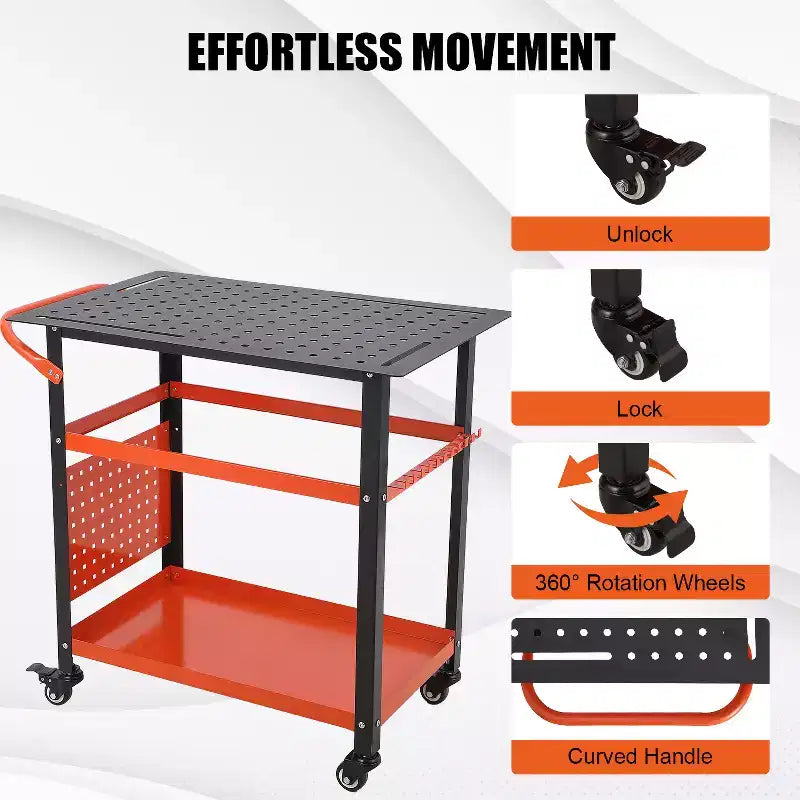 Chariot de table de soudage robuste avec roues, plateau d'établi en acier de 91 x 61 cm, table de travail de soudage portable de 544 kg avec trous de fixation