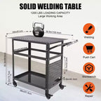 Chariot de table de soudage robuste avec roues, plateau d'établi en acier de 91 x 61 cm, table de travail de soudage portable de 544 kg avec trous de fixation