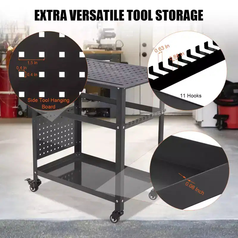 Chariot de table de soudage robuste avec roues, plateau d'établi en acier de 91 x 61 cm, table de travail de soudage portable de 544 kg avec trous de fixation