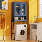 Armoire de rangement au-dessus des toilettes avec portes en verre trempé et étagère réglable (Bleu)