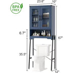 Armoire de rangement au-dessus des toilettes avec portes en verre trempé et étagère réglable (Bleu)