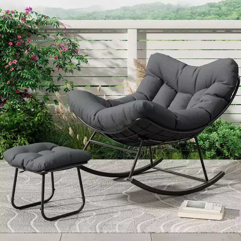 COZONY Chaise longue d'extérieur surdimensionnée 40 avec repose-pieds, Fauteuil à bascule Papasan en métal pour Patio Balcon