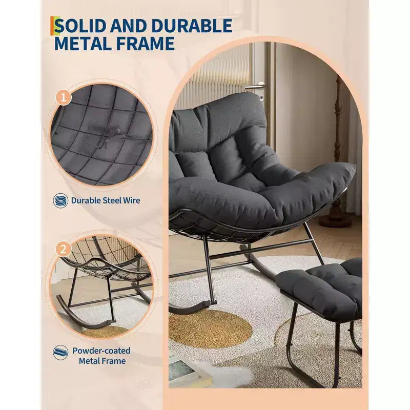 COZONY Chaise longue d'extérieur surdimensionnée 40 avec repose-pieds, Fauteuil à bascule Papasan en métal pour Patio Balcon