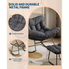 COZONY Chaise longue d'extérieur surdimensionnée 40 avec repose-pieds, Fauteuil à bascule Papasan en métal pour Patio Balcon
