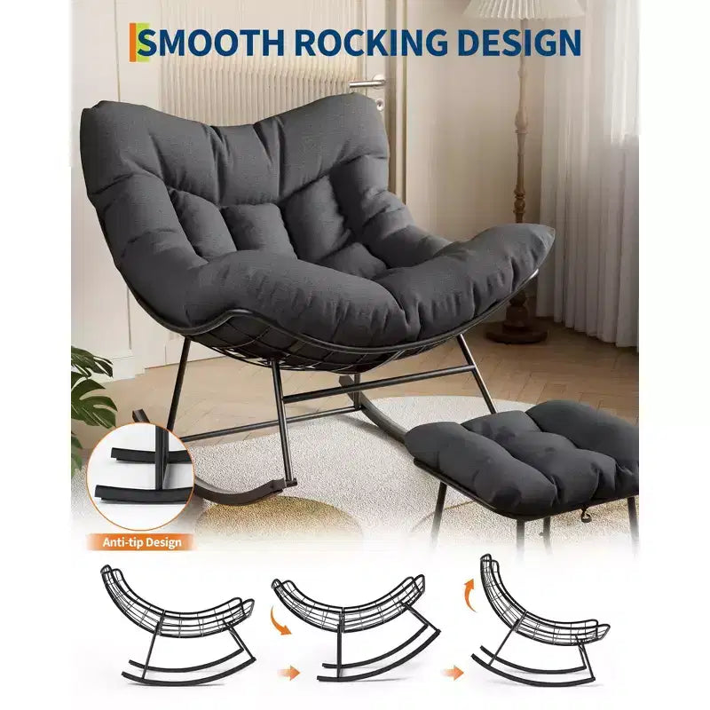 COZONY Chaise longue d'extérieur surdimensionnée 40 avec repose-pieds, Fauteuil à bascule Papasan en métal pour Patio Balcon