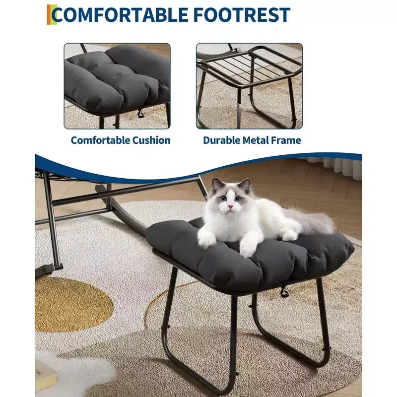COZONY Chaise longue d'extérieur surdimensionnée 40 avec repose-pieds, Fauteuil à bascule Papasan en métal pour Patio Balcon