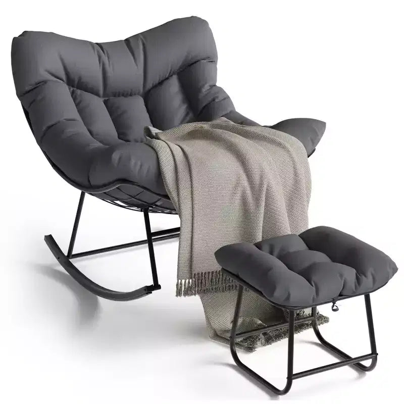 COZONY Chaise longue d'extérieur surdimensionnée 40 avec repose-pieds, Fauteuil à bascule Papasan en métal pour Patio Balcon