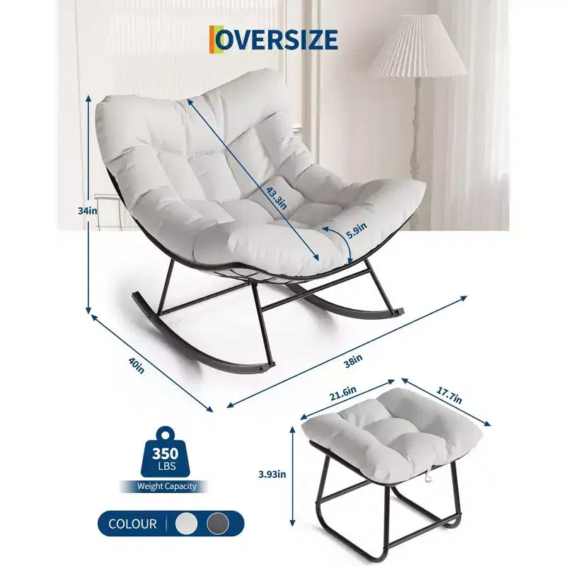 COZONY Chaise longue d'extérieur surdimensionnée 40 avec repose-pieds, Fauteuil à bascule Papasan en métal pour Patio Balcon