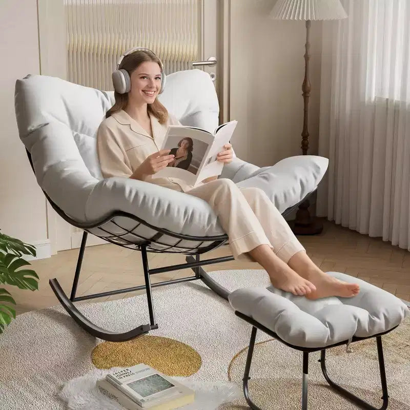 COZONY Chaise longue d'extérieur surdimensionnée 40 avec repose-pieds, Fauteuil à bascule Papasan en métal pour Patio Balcon