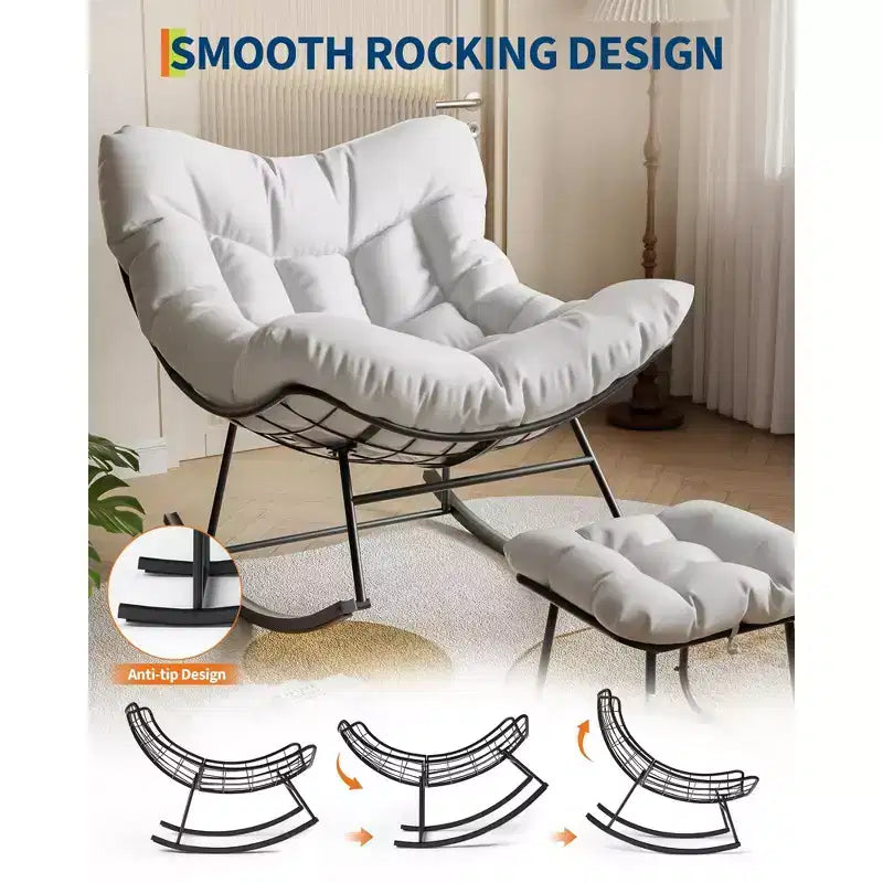COZONY Chaise longue d'extérieur surdimensionnée 40 avec repose-pieds, Fauteuil à bascule Papasan en métal pour Patio Balcon