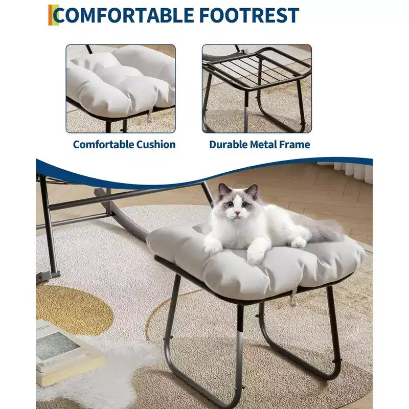 COZONY Chaise longue d'extérieur surdimensionnée 40 avec repose-pieds, Fauteuil à bascule Papasan en métal pour Patio Balcon