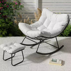 COZONY 40 Oversized Outdoor Lounge Chair with Footrest, Metal Papasan Rocking Egg Chair for Patio Balcony
