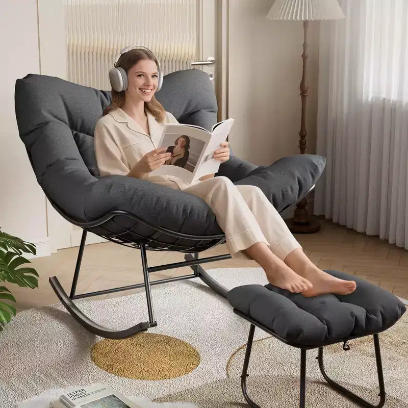 COZONY Chaise longue d'extérieur surdimensionnée 40 avec repose-pieds, Fauteuil à bascule Papasan en métal pour Patio Balcon
